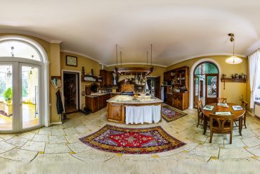 Home interior in panoramic 360 degree view, full sphere